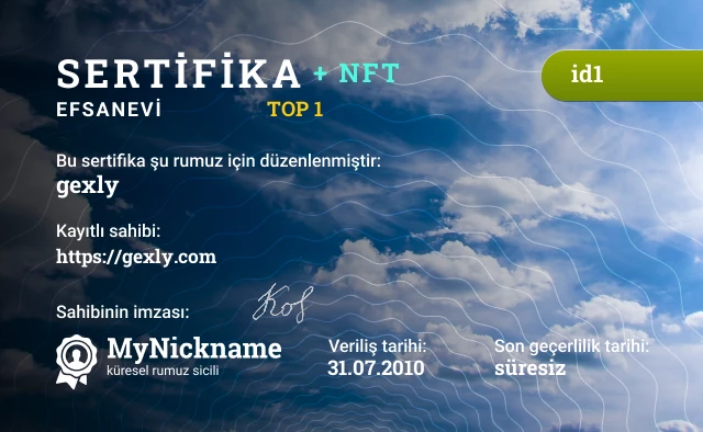 gexly rumuzu için sertifika, kayıtlı sahibi: https://gexly.com