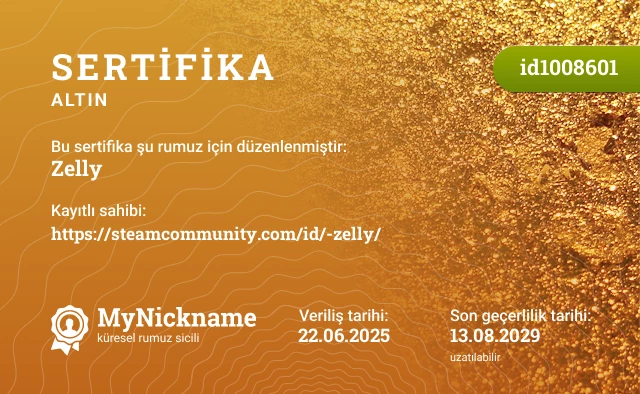 Zelly rumuzu için sertifika, kayıtlı sahibi: https://steamcommunity.com/id/-zelly/