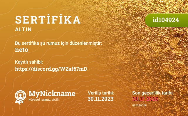 neto rumuzu için sertifika, kayıtlı sahibi: https://discord.gg/WZaf67mD