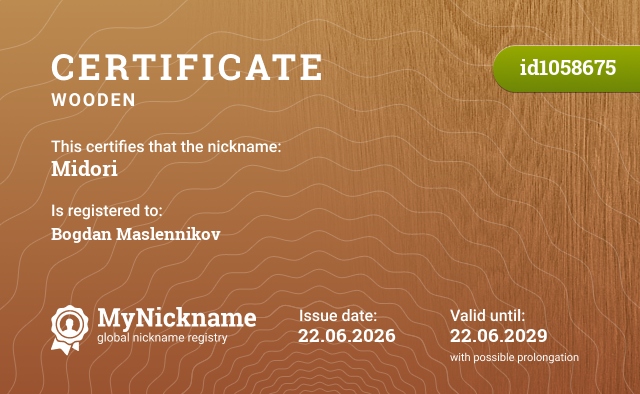 Certificate for nickname Midori, registered to: Bogdan Maslennikov