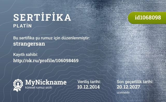 strangersan rumuzu için sertifika, kayıtlı sahibi: http://ok.ru/profile/106098469