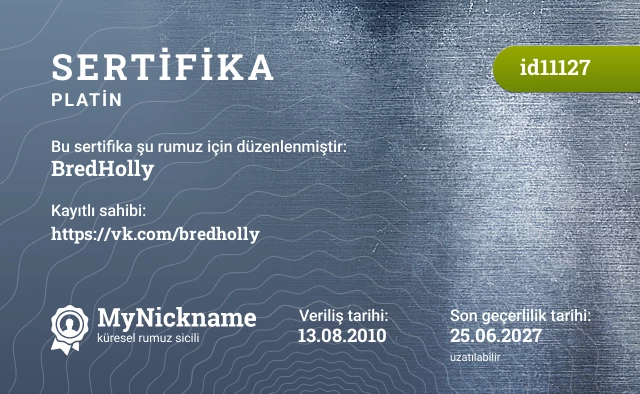 BredHolly rumuzu için sertifika, kayıtlı sahibi: https://vk.com/bredholly