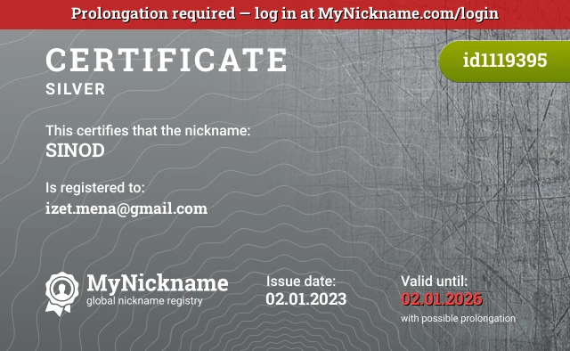 Certificate for nickname SINOD, registered to: izet.mena@gmail.com
