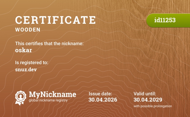 Certificate for nickname oskar, registered to: snuz.dev