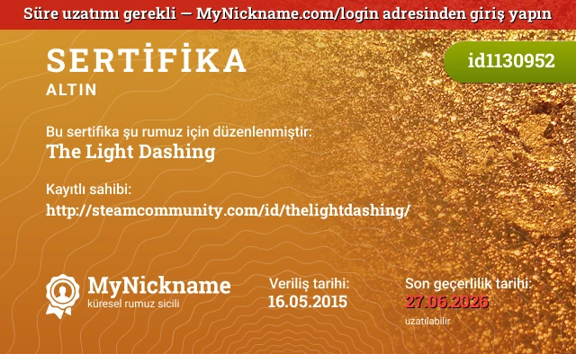 The Light Dashing rumuzu için sertifika, kayıtlı sahibi: http://steamcommunity.com/id/thelightdashing/