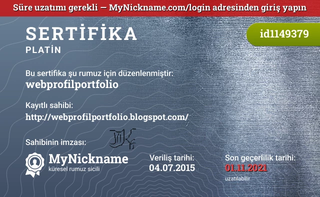 webprofilportfolio rumuzu için sertifika, kayıtlı sahibi: http://webprofilportfolio.blogspot.com/