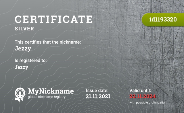 Certificate for nickname Jezzy, registered to: Jezzy