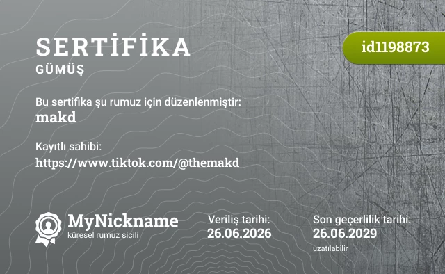makd rumuzu için sertifika, kayıtlı sahibi: https://www.tiktok.com/@themakd