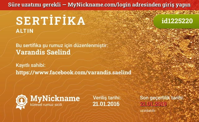 Varandis Saelind rumuzu için sertifika, kayıtlı sahibi: https://www.facebook.com/varandis.saelind
