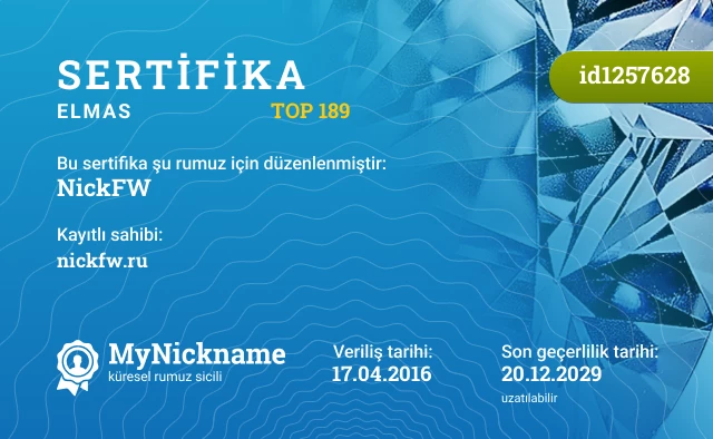 NickFW rumuzu için sertifika, kayıtlı sahibi: nickfw.ru