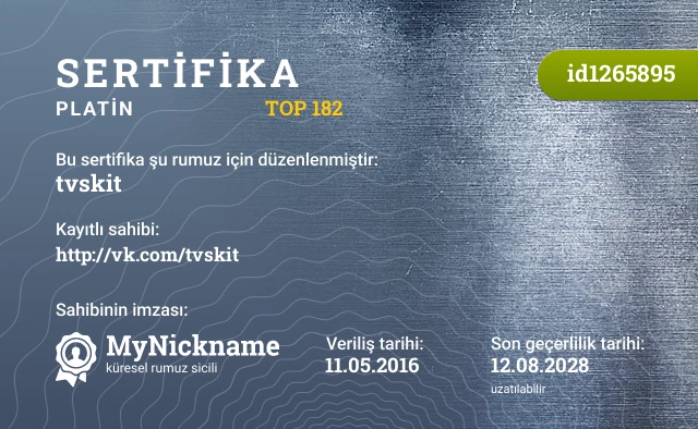 tvskit rumuzu için sertifika, kayıtlı sahibi: http://vk.com/tvskit