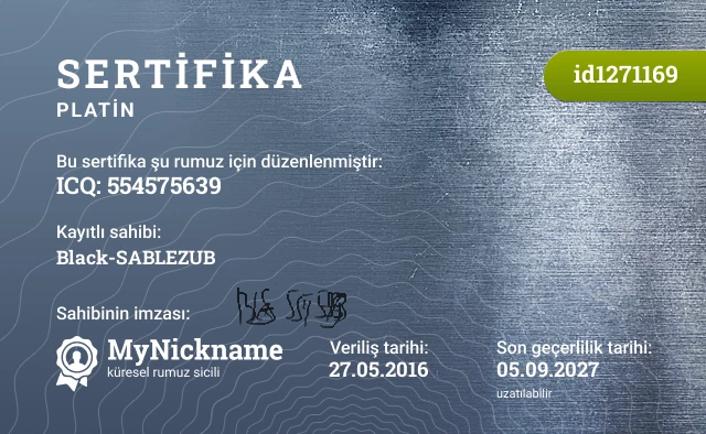 ICQ: 554575639 rumuzu için sertifika, kayıtlı sahibi: Black-SABLEZUB