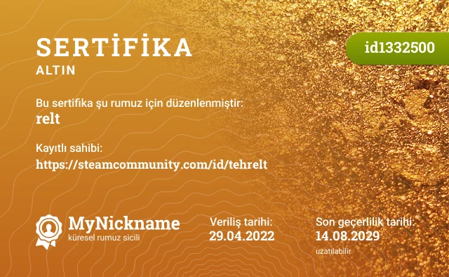 relt rumuzu için sertifika, kayıtlı sahibi: https://steamcommunity.com/id/tehrelt