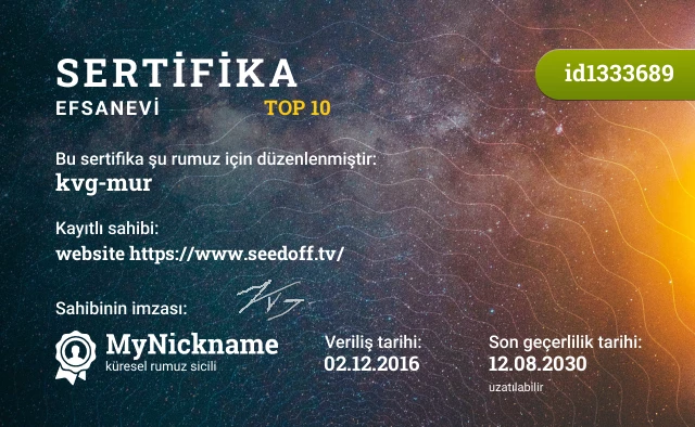 kvg-mur rumuzu için sertifika, kayıtlı sahibi: website https://www.seedoff.tv/