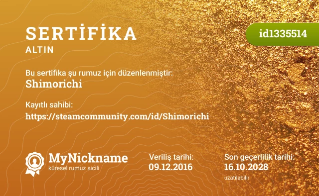 Shimorichi rumuzu için sertifika, kayıtlı sahibi: https://steamcommunity.com/id/Shimorichi