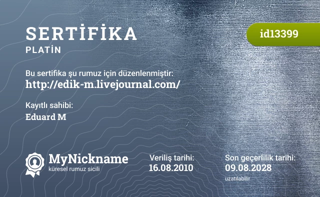 http://edik-m.livejournal.com/ rumuzu için sertifika, kayıtlı sahibi: Eduard M