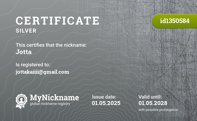 Certificate for nickname Jotta, registered to: jottakaiiii@gmail.com