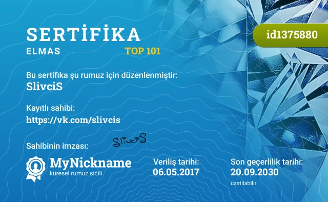 SlivciS rumuzu için sertifika, kayıtlı sahibi: https://vk.com/slivcis