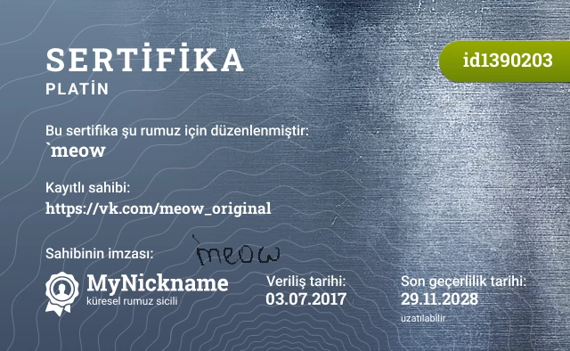 `meow rumuzu için sertifika, kayıtlı sahibi: https://vk.com/meow_original
