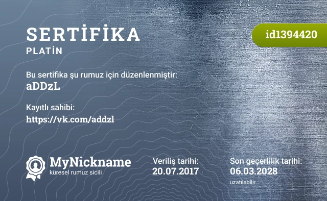 aDDzL rumuzu için sertifika, kayıtlı sahibi: https://vk.com/addzl