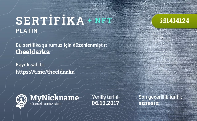 theeldarka rumuzu için sertifika, kayıtlı sahibi: https://t.me/theeldarka