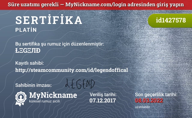 ŁΞGΞЛÐ rumuzu için sertifika, kayıtlı sahibi: http://steamcommunity.com/id/legendoffical