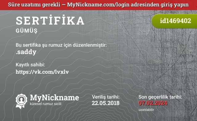 .saddy rumuzu için sertifika, kayıtlı sahibi: https://vk.com/lvxlv