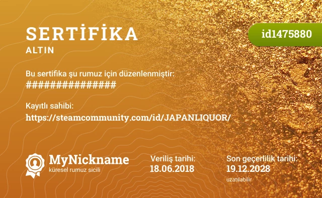 Liquor Fuck You rumuzu için sertifika, kayıtlı sahibi: https://steamcommunity.com/id/JAPANLIQUOR/