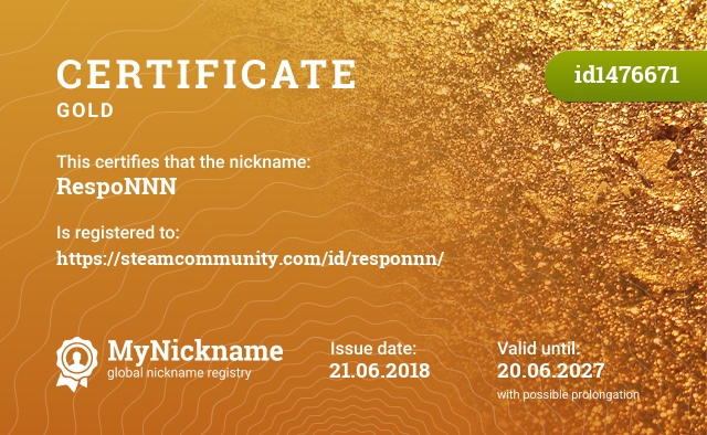 Certificate for nickname RespoNNN, registered to: https://steamcommunity.com/id/responnn/