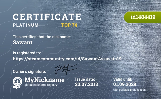Certificate for nickname Sawant is registered to: https://steamcommunity.com/id/SawantAssassin19
