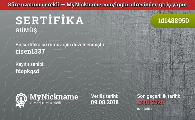 risen1337 rumuzu için sertifika, kayıtlı sahibi: fdopkgsd