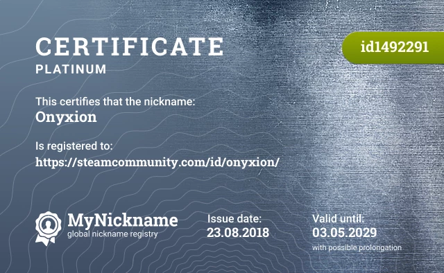 Certificate for nickname Onyxion is registered to: https://steamcommunity.com/id/onyxion/