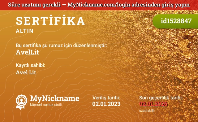 AvelLit rumuzu için sertifika, kayıtlı sahibi: Avel Lit