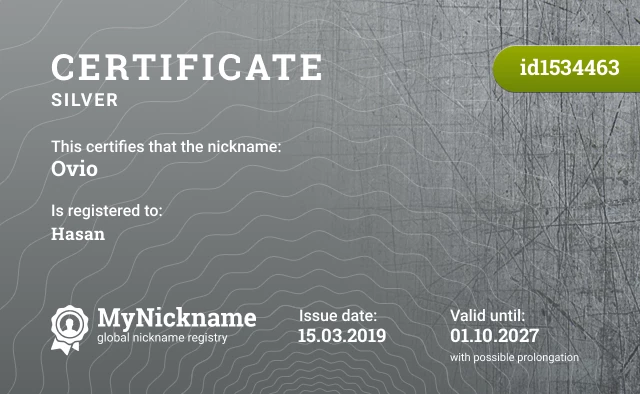 Certificate for nickname Ovio is registered to: Hasan