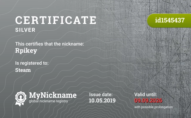 Certificate for nickname Rpikey is registered to: Steam