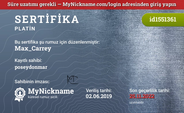 Max_Carrey rumuzu için sertifika, kayıtlı sahibi: poseydonmar