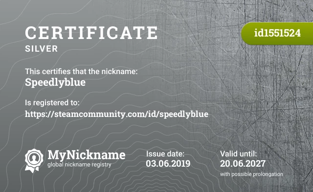 Certificate for nickname Speedlyblue is registered to: https://steamcommunity.com/id/speedlyblue