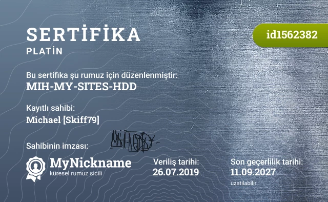 MIH-MY-SITES-HDD rumuzu için sertifika, kayıtlı sahibi: Michael [Skiff79]