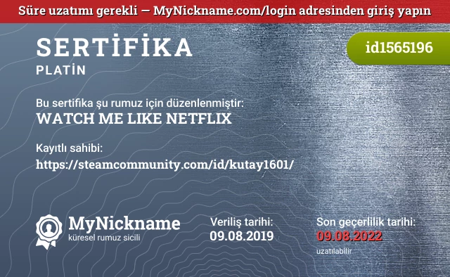 WATCH ME LIKE NETFLIX rumuzu için sertifika, kayıtlı sahibi: https://steamcommunity.com/id/kutay1601/