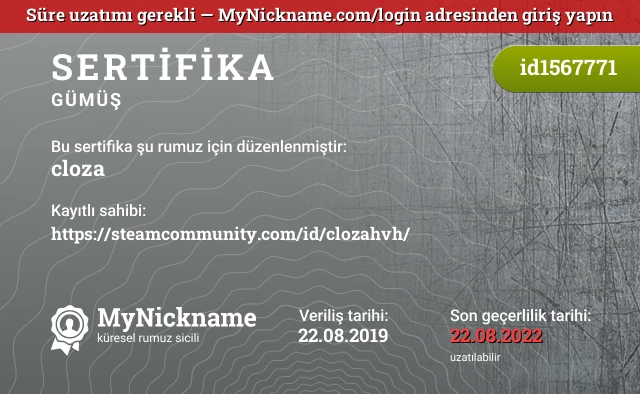 cloza rumuzu için sertifika, kayıtlı sahibi: https://steamcommunity.com/id/clozahvh/