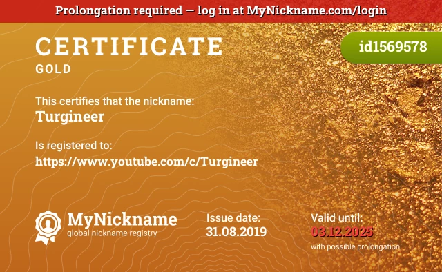 Certificate for nickname Turgineer is registered to: https://www.youtube.com/c/Turgineer