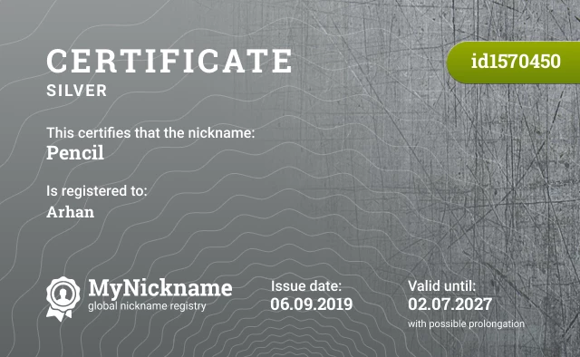 Certificate for nickname Pencil is registered to: Arhan