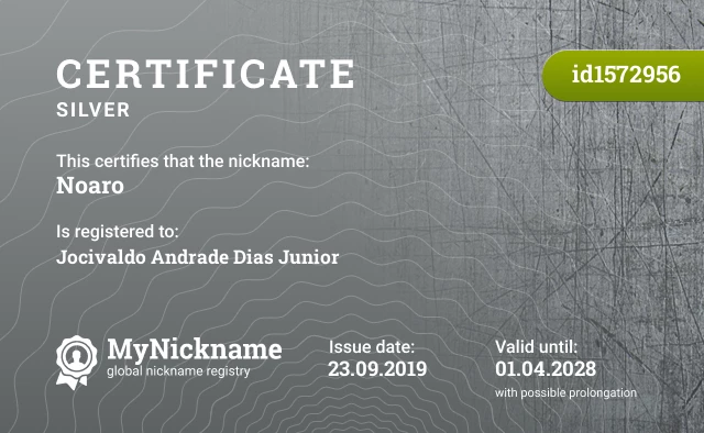 Certificate for nickname Noaro is registered to: Jocivaldo Andrade Dias Junior