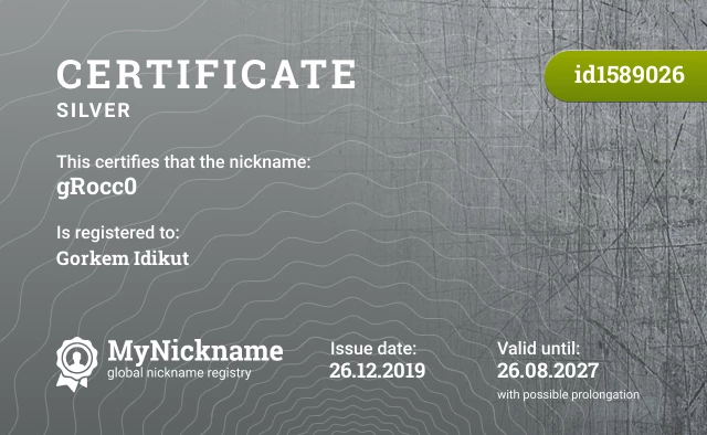 Certificate for nickname gRocc0 is registered to: Gorkem Idikut