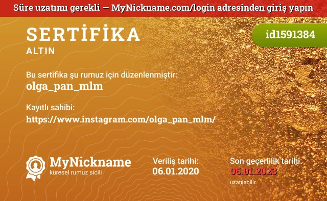 olga_pan_mlm rumuzu için sertifika, kayıtlı sahibi: https://www.instagram.com/olga_pan_mlm/