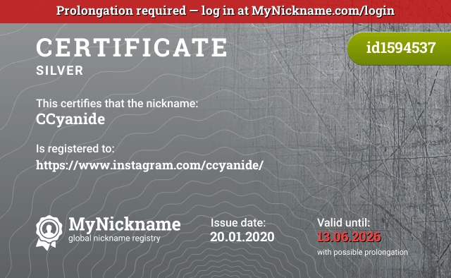 Certificate for nickname CCyanide is registered to: https://www.instagram.com/ccyanide/