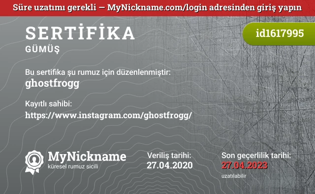 ghostfrogg rumuzu için sertifika, kayıtlı sahibi: https://www.instagram.com/ghostfrogg/