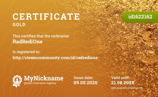 Certificate for nickname RadRediOne, registered to: http://steamcommunity.com/id/radredione