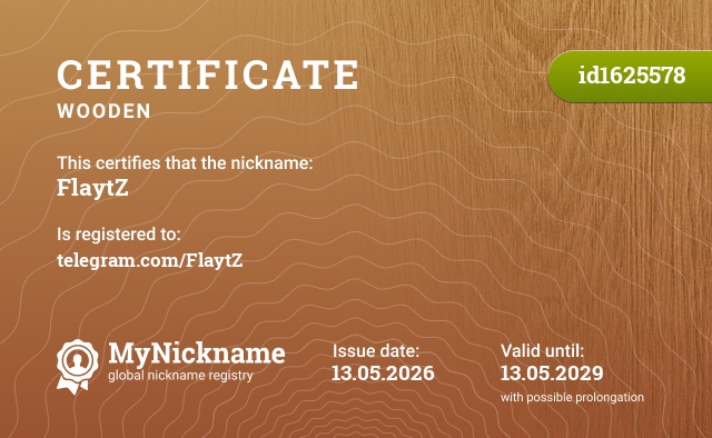 Certificate for nickname FlaytZ, registered to: telegram.com/FlaytZ