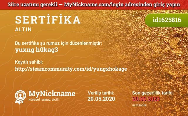 yuxng h0kag3 rumuzu için sertifika, kayıtlı sahibi: http://steamcommunity.com/id/yungxhokage